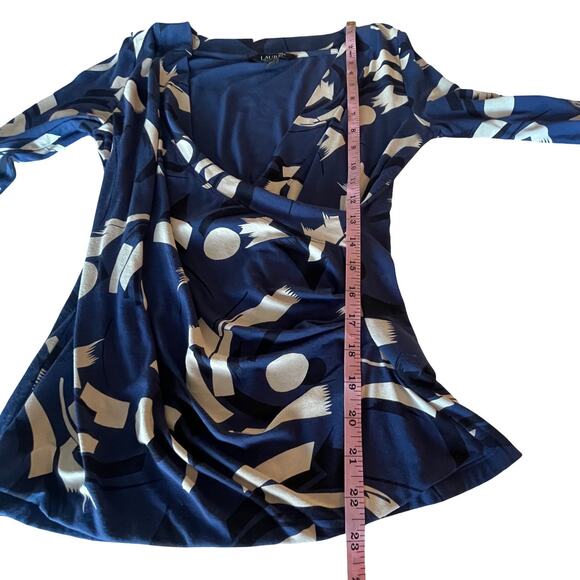 Ralph Lauren Black Label Geometric Print Faux Wrap Viscose Top S/P - Picture 5 of 9